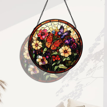 UXORSN Butterfly Faux Stained Glass Window Hanging Suncatcher 6 Inch Gifts for Mom Photo Family Portrait Handmade Sun Catcher Wall Art Home Decor for Women Garden Home Thanksgiving Christmas