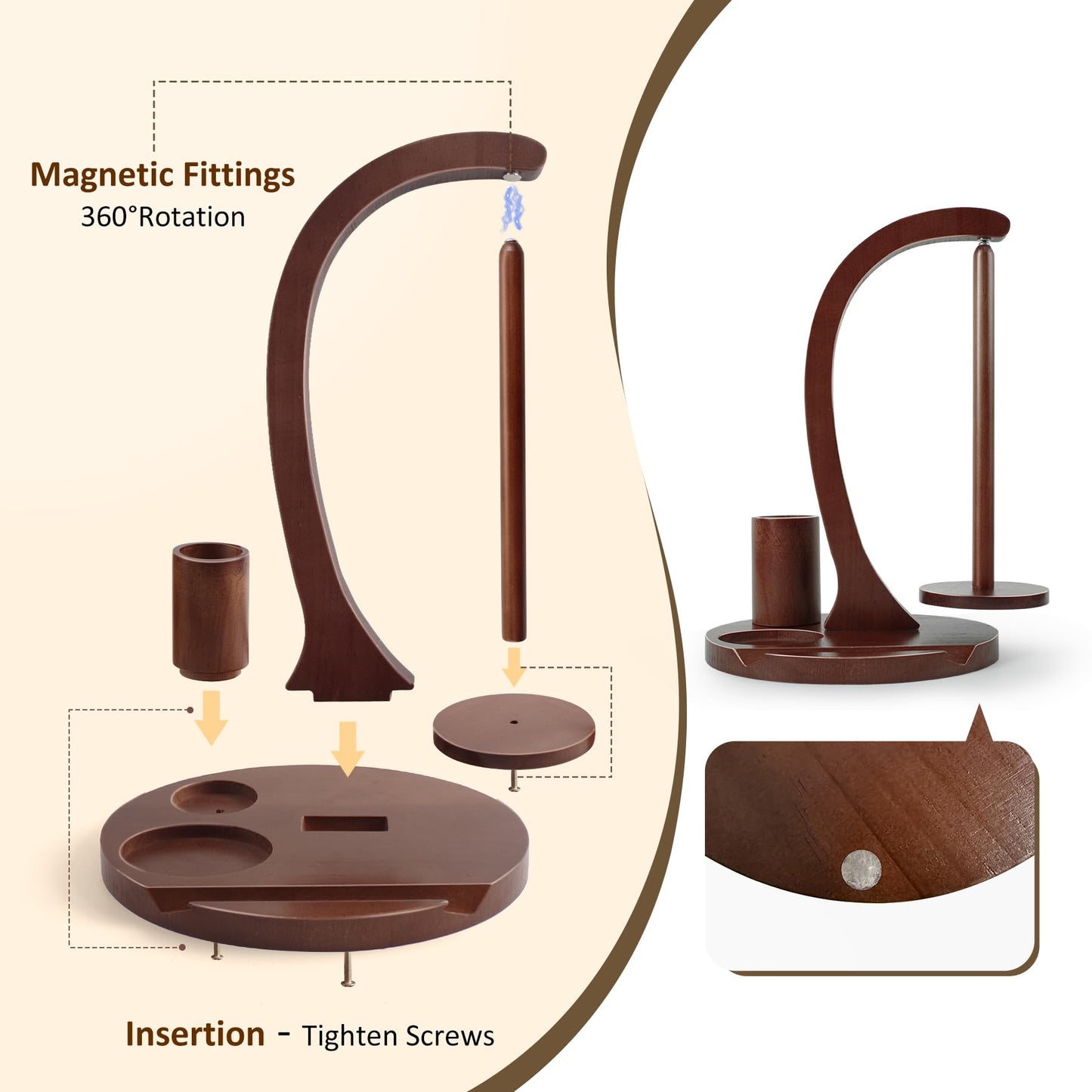 Crochet Yarn Holder, Yarn Spinner for Crocheting with Phone Stand & Crochet Accessories Storage, Crochet Gift for Knitting Lovers (Brown)