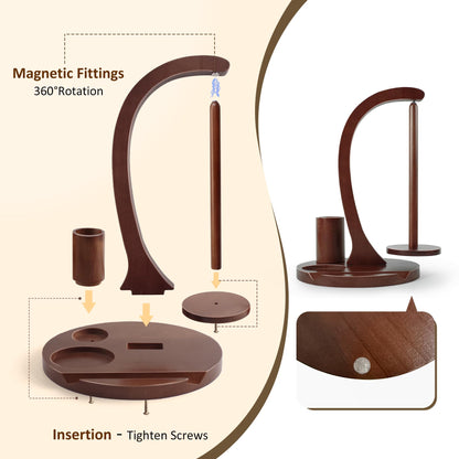 Crochet Yarn Holder, Yarn Spinner for Crocheting with Phone Stand & Crochet Accessories Storage, Crochet Gift for Knitting Lovers (Brown)
