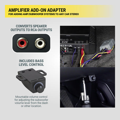 Scosche LOC2SL Line Output Converter Adjustable Amplifier Add On Module for Car Stereo, 2-Channel Signal Sensing Speaker Wire to RCA Adapter with Remote Control Knob, Black