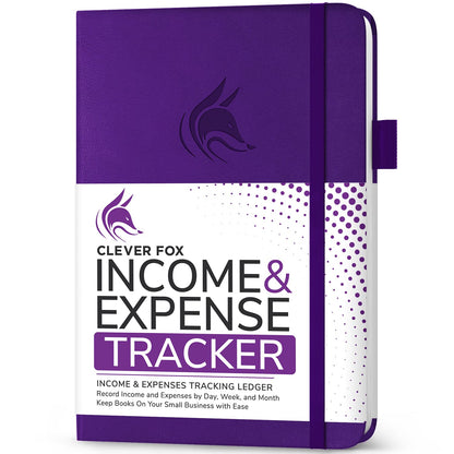 Clever Fox Income & Expense Tracker – Accounting & Bookkeeping Ledger Book for Small Business – Income & Expense Record Notebook with Receipt Pocket – Undated, A5, 5.8″ x 8.3″, Hardcover (Purple)