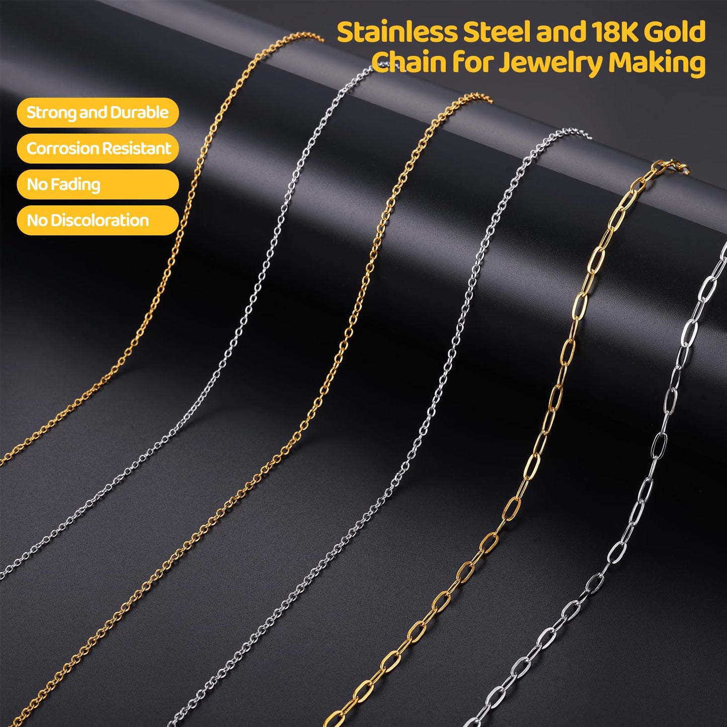 Zefy 18K Gold Silver Chain for Jewelry Making, 19.7ft 6 Rolls Stainless Steel Chains Bulk with 348 Pcs Charms, Jump Rings Lobster Clasps Set for DIY Bracelet Necklace Crafts