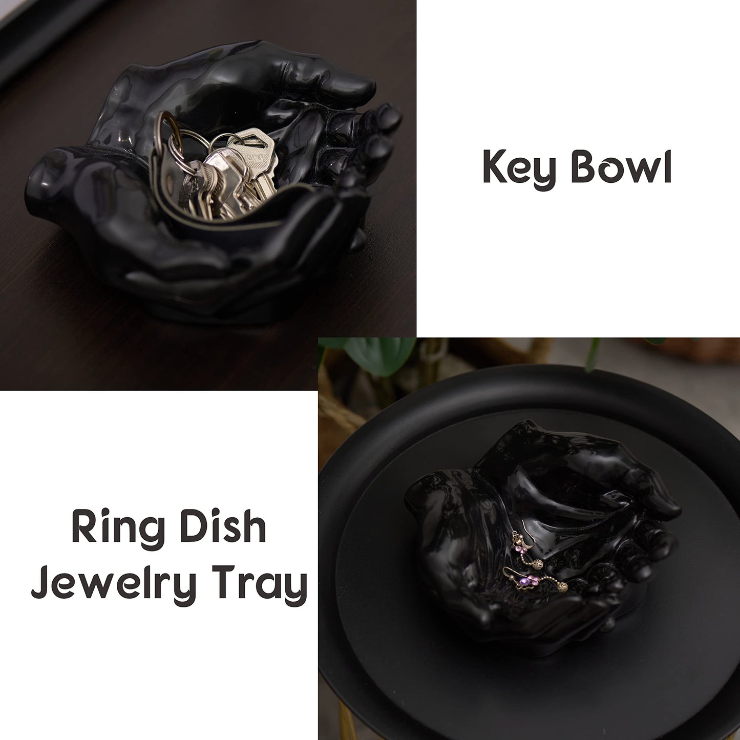 Tapeera Hand Shaped Succulent Planter Pot - Crystal Display - Air Plant Hand Planter - Giving Hands Sculpture Decor - Key Holder Bowl Ring Dish Trinket Dish - Candle Holder (Black)