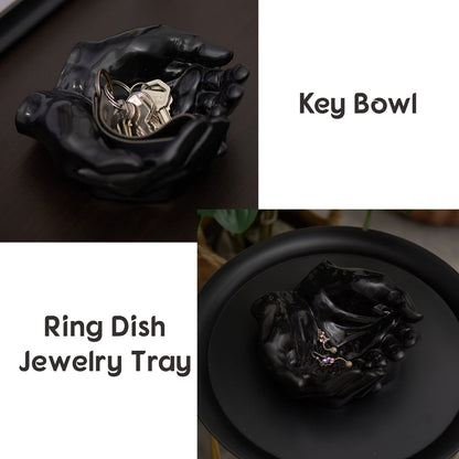 Tapeera Hand Shaped Succulent Planter Pot - Crystal Display - Air Plant Hand Planter - Giving Hands Sculpture Decor - Key Holder Bowl Ring Dish Trinket Dish - Candle Holder (Black)