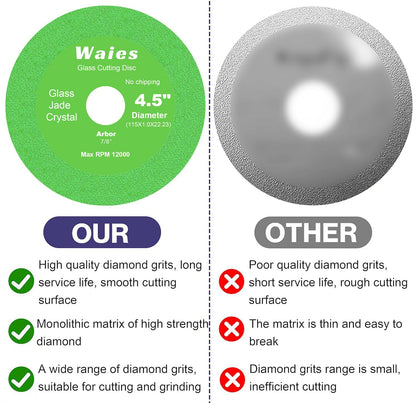 Waies Glass Cutting Disc with 7/8" (22.23mm) Hole 4.5 Inch Ceramic Cutting Polishing Disc for Angle Grinder Diamond Ultra-Thin Saw Blade for Grinding of Glass Jade Crystal Tile (3pcs)
