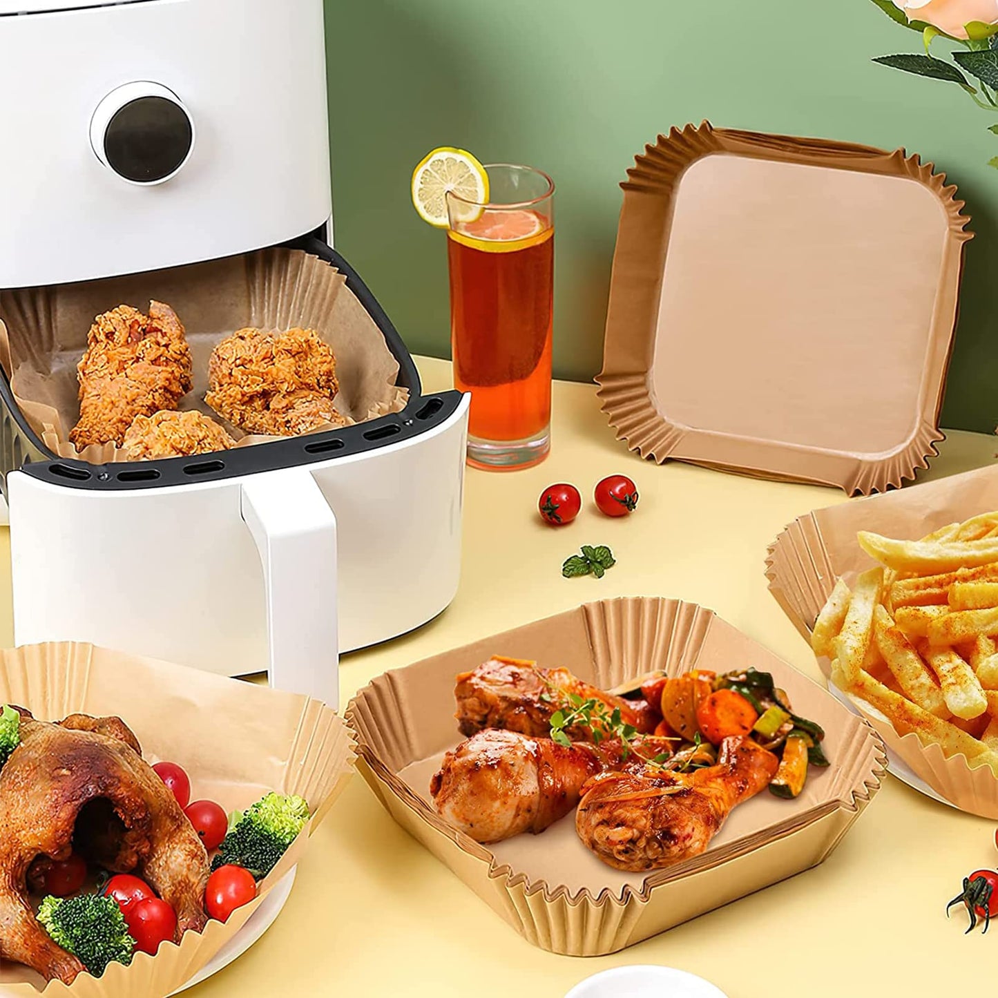 Air Fryer Liners for Cosori 6Qt and Chefman 8Qt Air Fryer, Airfryer Liners Disposable Square Parchment Paper for Air Fryer 5-8Qt Basket, Food Grade Air Fryer Parchment Paper Liners 250PCS