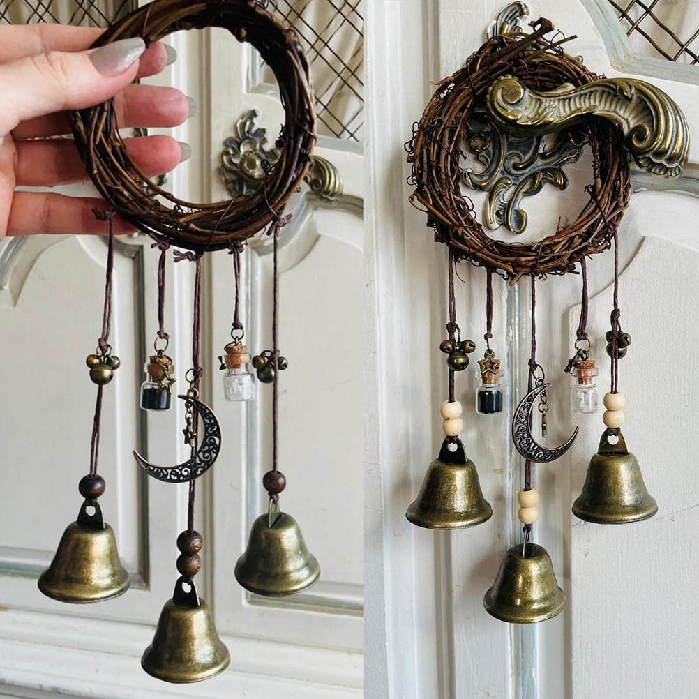 yuandan Handmade Witch, Wreath Witch Bells Door Hangers Hanging Witch Bells Handle Pendant Rattan for Home Door Decorationfor