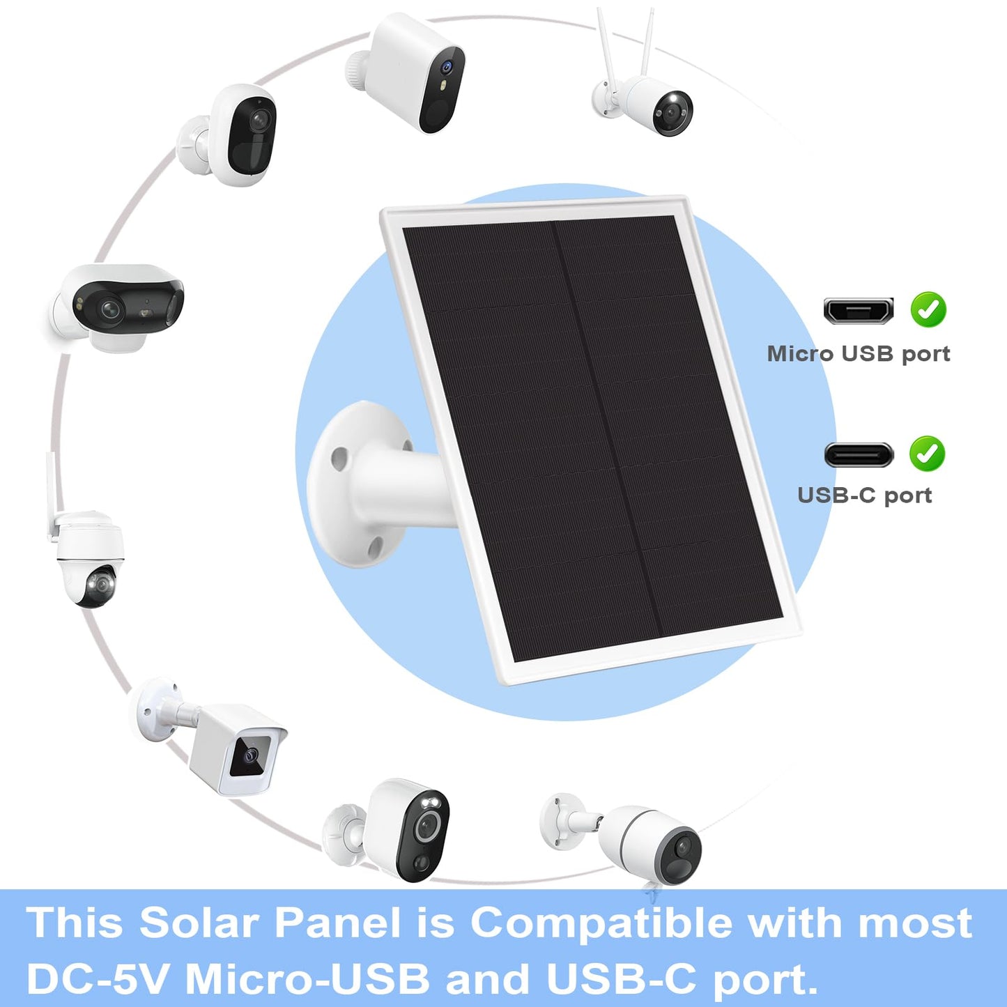 Solar Panel for Security Camera Outdoor, Solar Panel Charger for Rechargeable Battary Powered Surveillance Camera, IP65 Waterproof,13ft Cable，360°Adjustable Mounting (1)