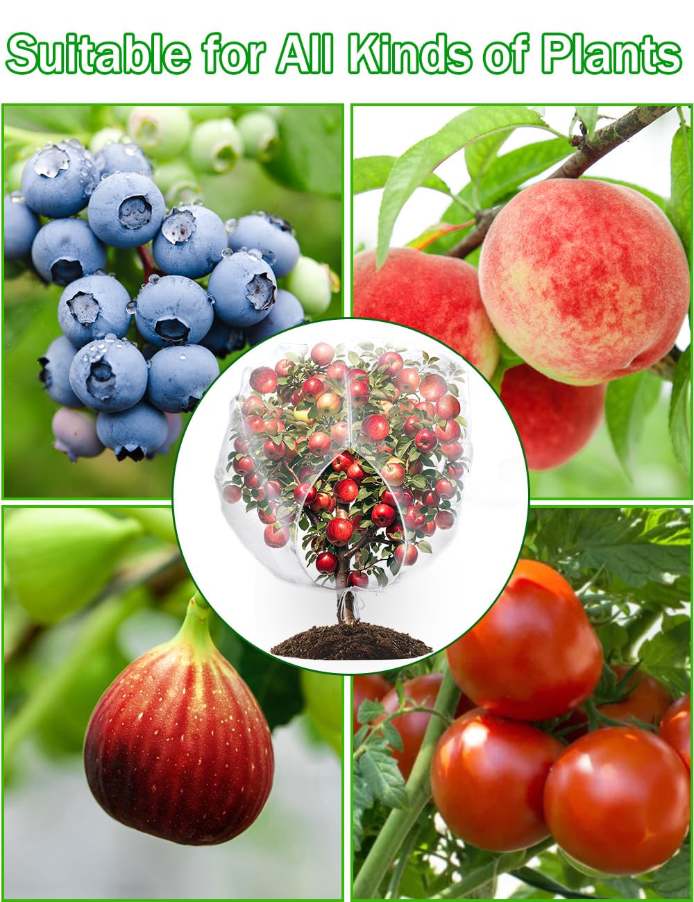 wohohoho 8 x 8ft Large Fruits Tree Netting, Insect Bird Barrier Tree Net with Drawstring and Zipper, Plant Cover Fruit Tree Protection to Prevent Tomato Blueberry Vegetables from Squirrels Birds