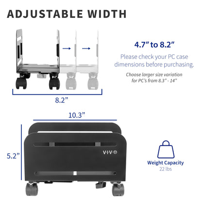 VIVO Black Computer Tower Desktop ATX-Case, CPU Steel Rolling Stand, Adjustable Mobile Cart Holder with Locking Caster Wheels (CART-PC01)