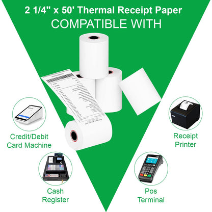 2 1/4" x 50' Thermal Paper, 2.25 x 50 ft Receipt Paper Rolls, POS Cash Register Point of Sale Credit Card Paper, Premium Thermal Printer Paper (50 Rolls)