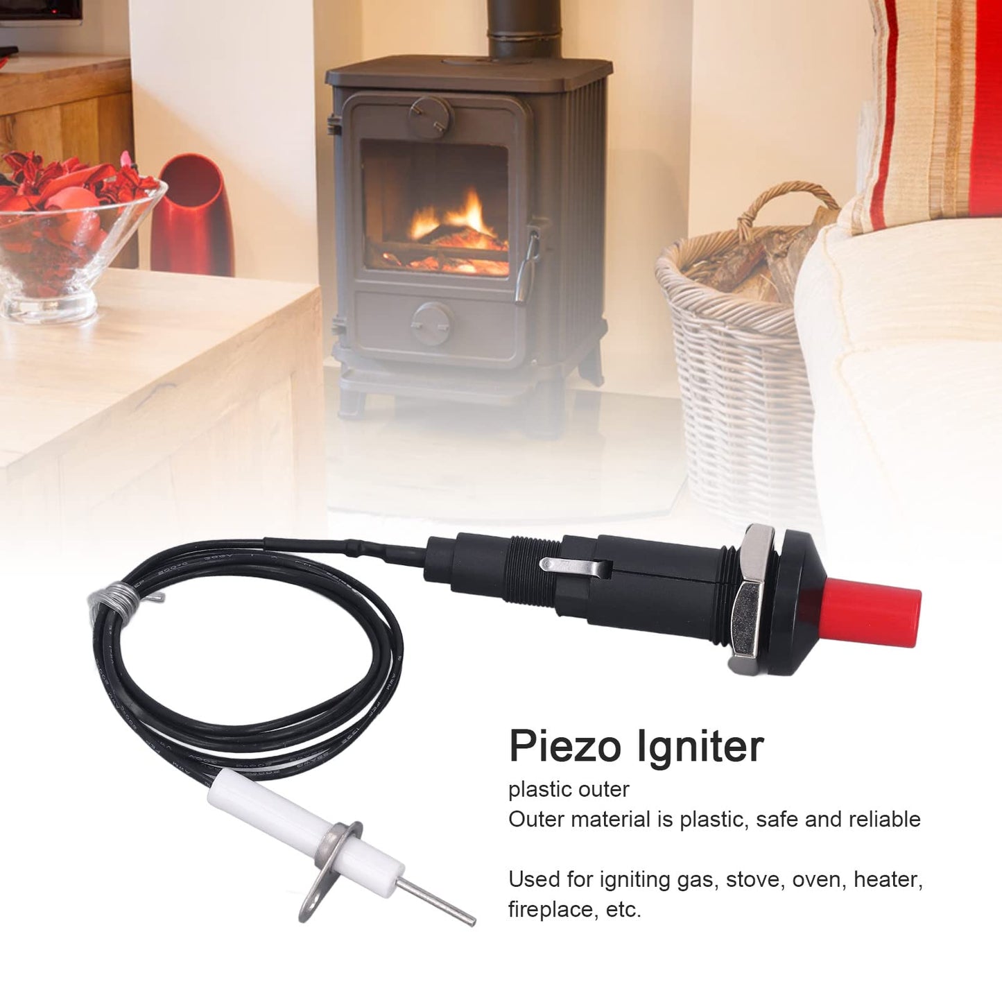Push Button Piezo Igniter Piezo Spark Ignition 1 Out 2 Ignitor Electrode with 1 Meter Wire for Gas Stove Fireplace Oven Heater Barbecue Camping