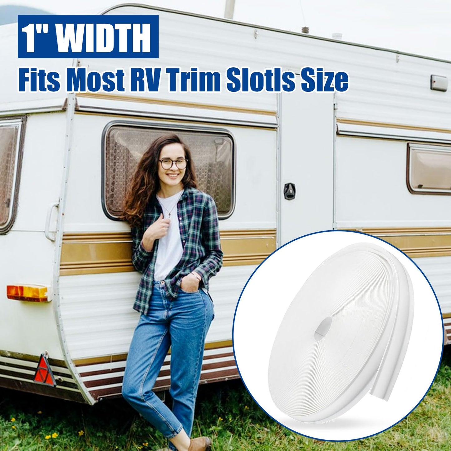 1" RV Vinyl Trim Molding Insert (50 ft), Heavy Duty RV Camper Travel Trailer Screw Cover, Gutter Corner & Roof Edge Track for RV Camper Travel Trailer, Durable Outside Seam Channel, White