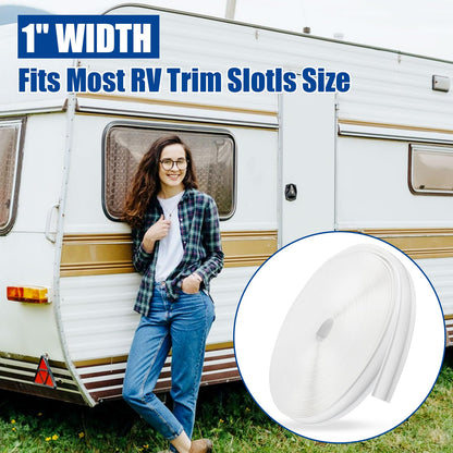 1" RV Vinyl Trim Molding Insert (50 ft), Heavy Duty RV Camper Travel Trailer Screw Cover, Gutter Corner & Roof Edge Track for RV Camper Travel Trailer, Durable Outside Seam Channel, White