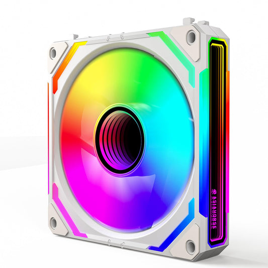 AsiaHorse COSMIQ 120mm UNI Fans, Infinity Mirror FDB Reverse Fan with 5V 3-PIN Connector, Daisy Chain PWM PC RGB Fans for Cases CPU Liquid Coolers (White COSMIQ Forward Fan, Black_1Pack)
