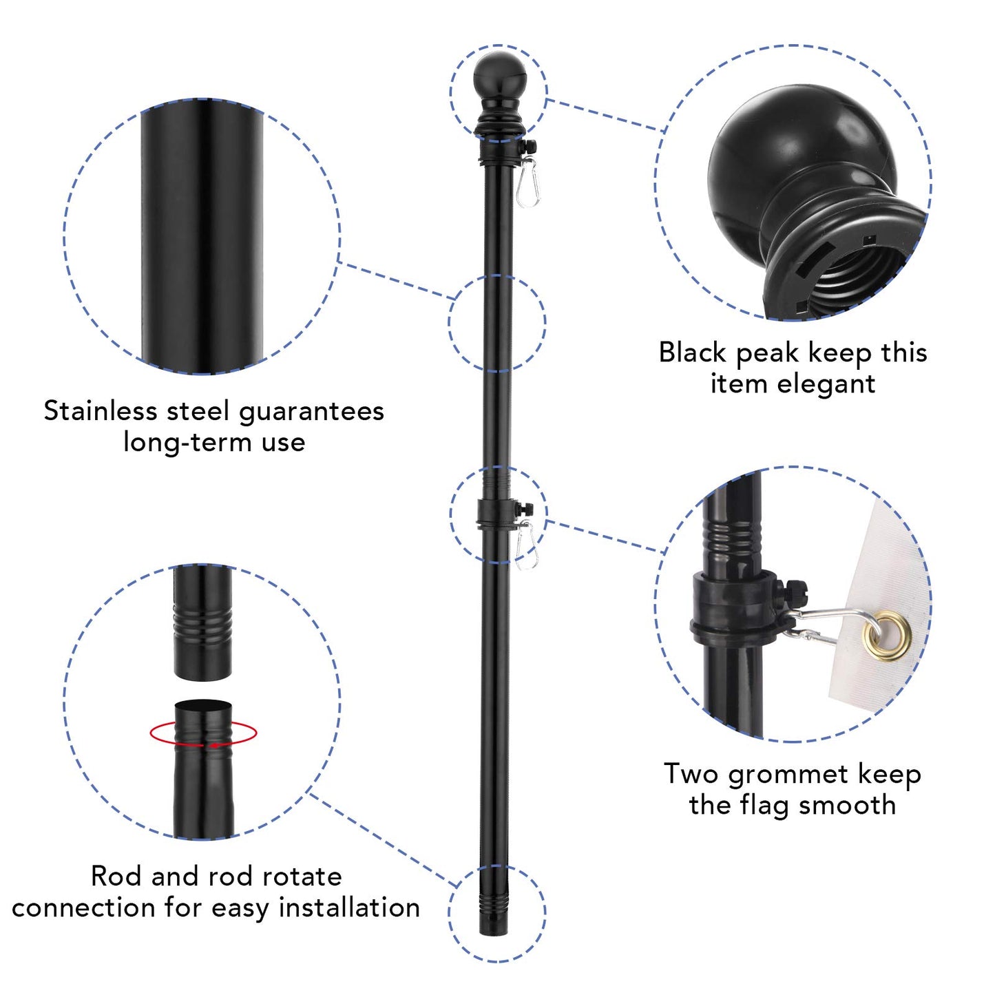 Yeesun Flag Pole,6FT Canada Flagpole with Mounting Bracket for 3’ x 5’ Canada Flag for House Porch & Outdoor Use,360° Tangle Resistant Technology and Wall Mount Flag Pole Kit (Without Flag,Black)