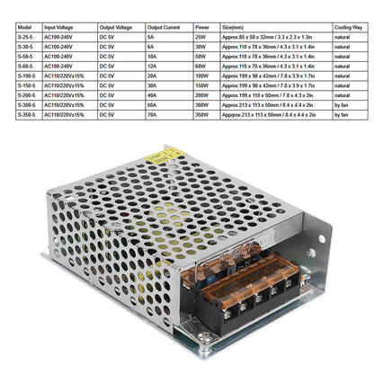5V Power Supply, AC 110V/220V to DC Converter Ng Power Supply LED Equipment Reulated Transformer (S-50-5 (5V/10A/50W) AC100-240V)
