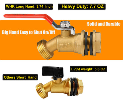 WHK Rain Barrel Spigot Kit - 1/4 Turn Brass Spigot with Long Handle for 5/55 Gallon Bucket or Rain Barrel Water Container