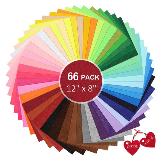 66Pcs Felt Squares Felt Fabric Sheets, 8 x 12 Inches Felt Sheets for Crafts Assorted Colors Non Woven Felt Pack, 1mm Thick, Stiff Felt Paper for DIY Sewing Craft Patchwork Decoration (66 Colors)
