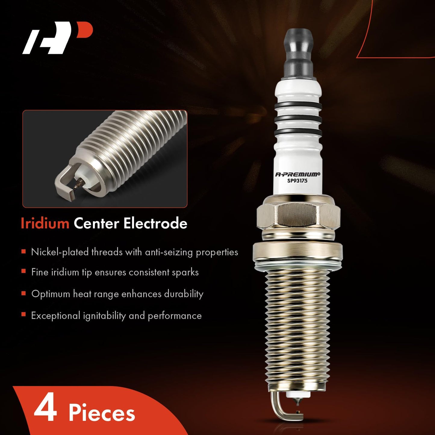 A-Premium Iridium Platinum Spark Plugs Compatible with Honda CR-V, Civic, Accord, Crosstour & Hyundai Elantra, Elantra Coupe/GT, Sonata, Santa Fe, Santa Fe Sport, Tucson, Venue & Kia Soul, Pack of 4