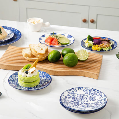 Cerkik Ceramic Dessert Plates Set - 6 Inch Mini Appetizer Plates for Kitchen - Small Salad Plate for Cake Snacks Side Dish, Microwave Dishwasher Safe, Gift, Vintage Blue