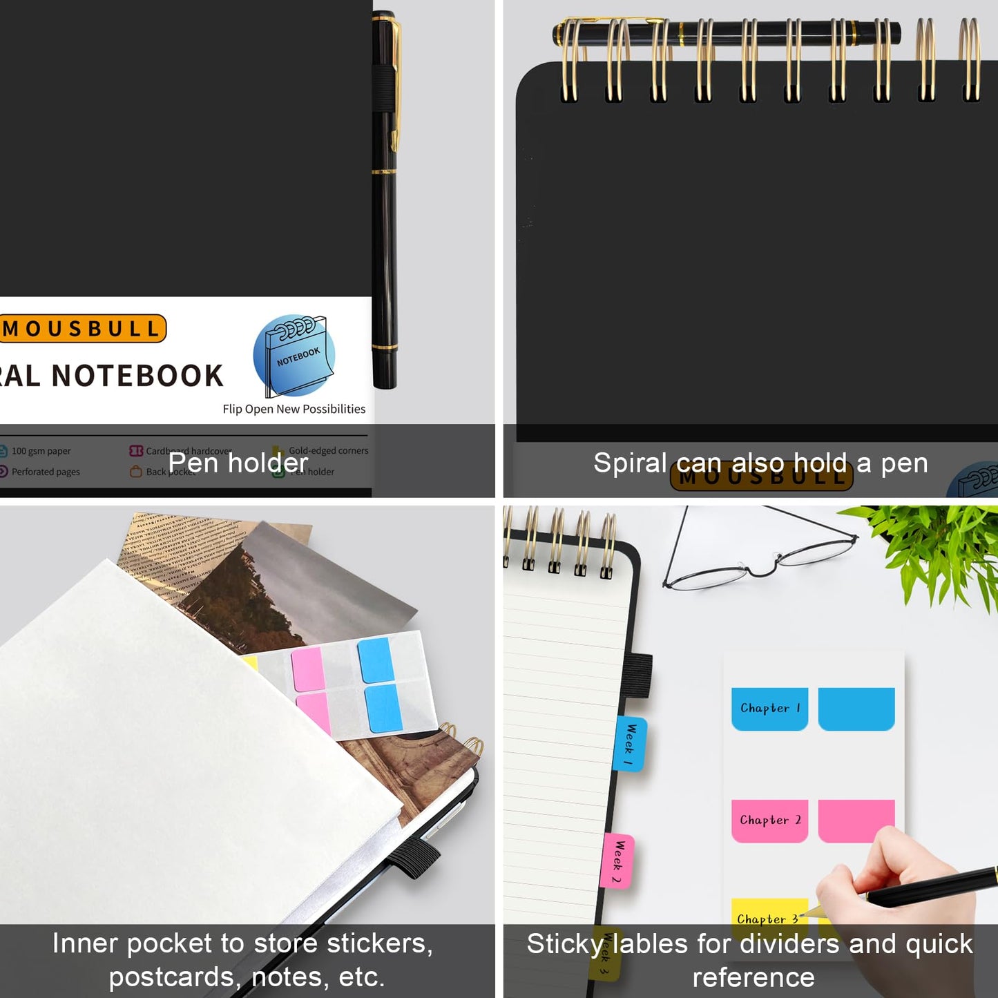 Top Spiral Notebook, A5 Hardcover Top Bound Steno Pads, 240 Pages 100gsm College Ruled Left Handed Notebook Journal for Work, School, Meeting Writing - Black, 5.9" x 8.5"