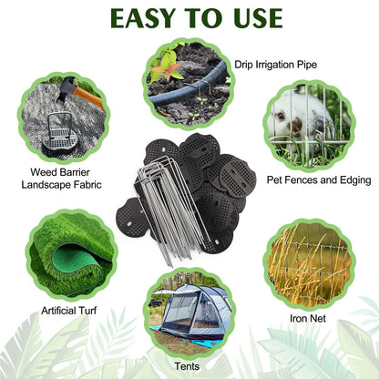 100 Pack 6 Inch Garden Staples with 100 Fixing Gasket Galvanized Landscape Stakes Anti-Rust U-Shape Metal Pins SOD Yard Stakes for Gardening Landscaping Weed Barrier Fabric, Soaker Hose