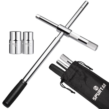 Spurtar 25" Extended Lug Wrench, Heavy Duty Lug Nut Remover Tool, Universal 4 Way Tire Iron Wrench with Standard Sockets (17/19, 21/23mm) and Oxford Storage Bag