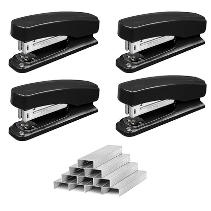 4-Piece Desktop Stapler with 1000 staplers, Black, Non Slip Base, ergonomically Designed, Suitable for Offices and classrooms