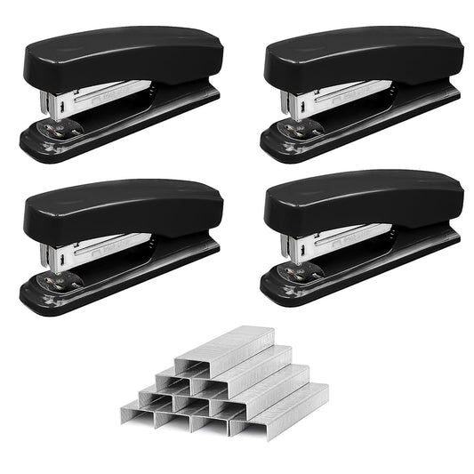 4-Piece Desktop Stapler with 1000 staplers, Black, Non Slip Base, ergonomically Designed, Suitable for Offices and classrooms