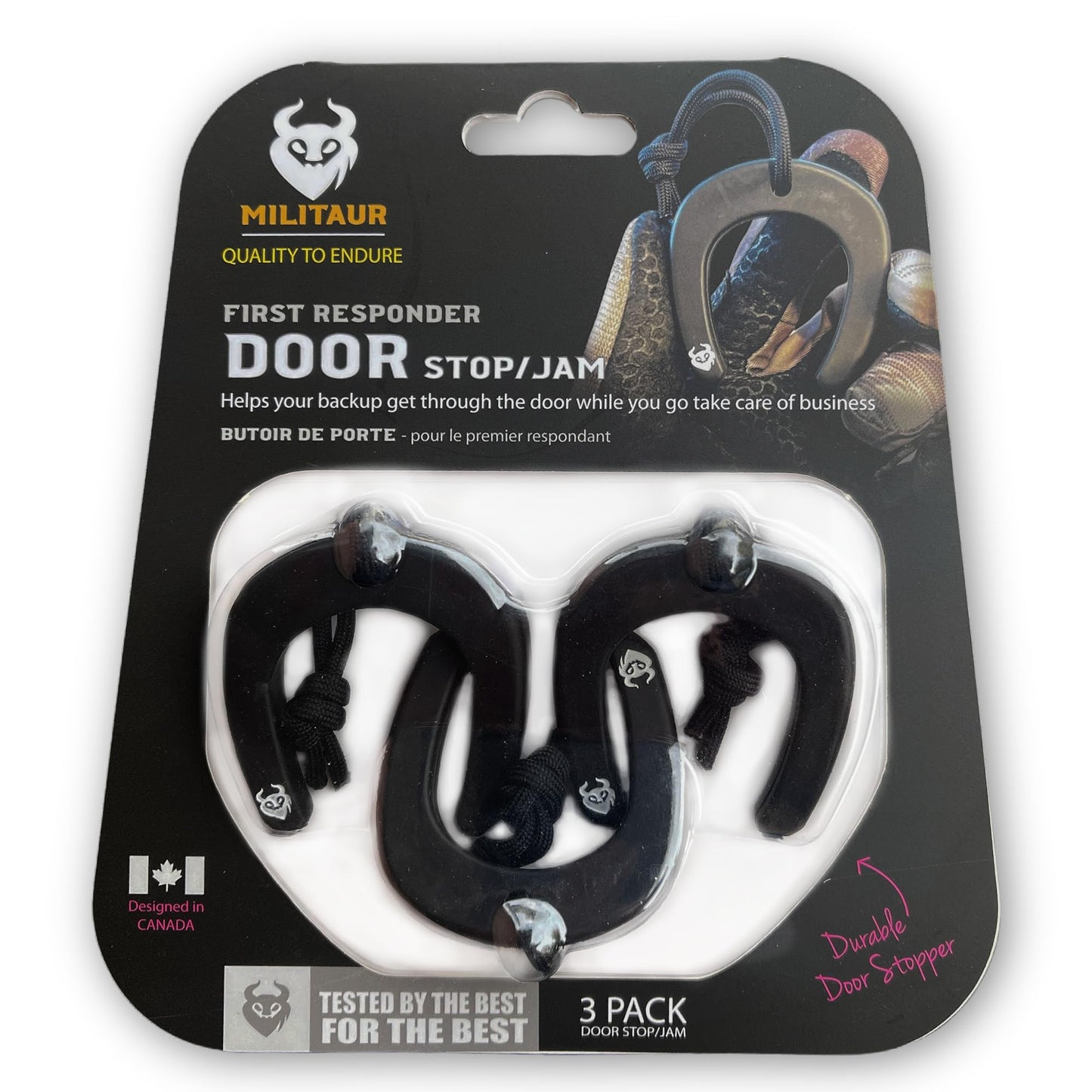 Militaur First Responder Door Stop/Jam Black (3 Pack) – Fits Molle, Tactical Door Jam for Police, EMS, EMT, Firefighters, Security