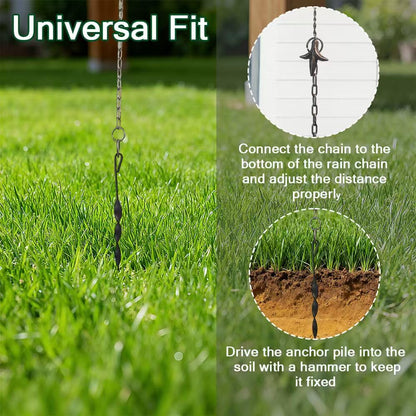 Rain Chain Anchor Stake for Copper Gutter Chains, 30'' Powder Coated Iron Downspout Chains Anchoring, Universal Fit Outside Rain Catcher System Accessories, Replacement for Basin and Barrel in Autumn.