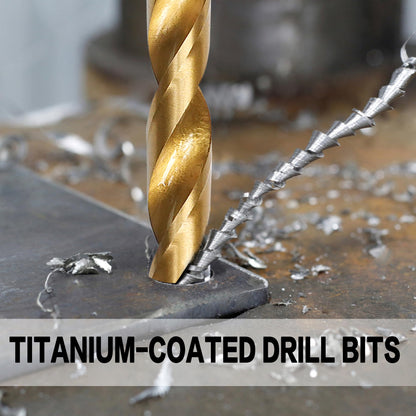 BeHappy 99 Pcs Drill Bit Set, 135° Tip Titanium Coated High Speed Steel, Twist Drill Bit Kit for Iron, Aluminum Alloy, Copper, Wood, Plastic, with Hard Storage 1/16“-3/8”