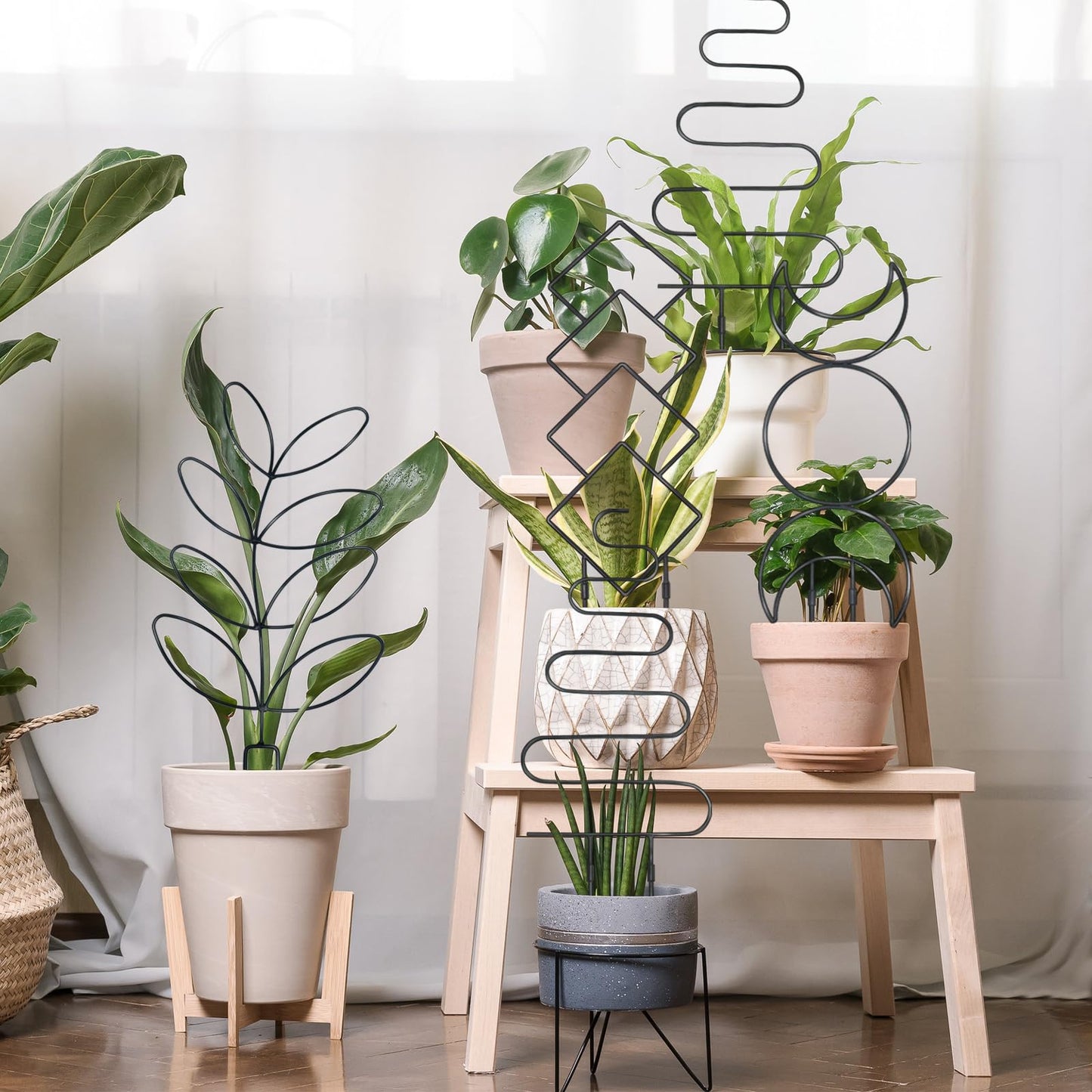 Plant Trellis for Climbing Plants Indoor Outdoor, 23inch Garden Trellis for Potted Plants with Ties, Metal Climbing Plant Support for House Pothos Monstera Flower Hoya Flower, 4 Panels，Black