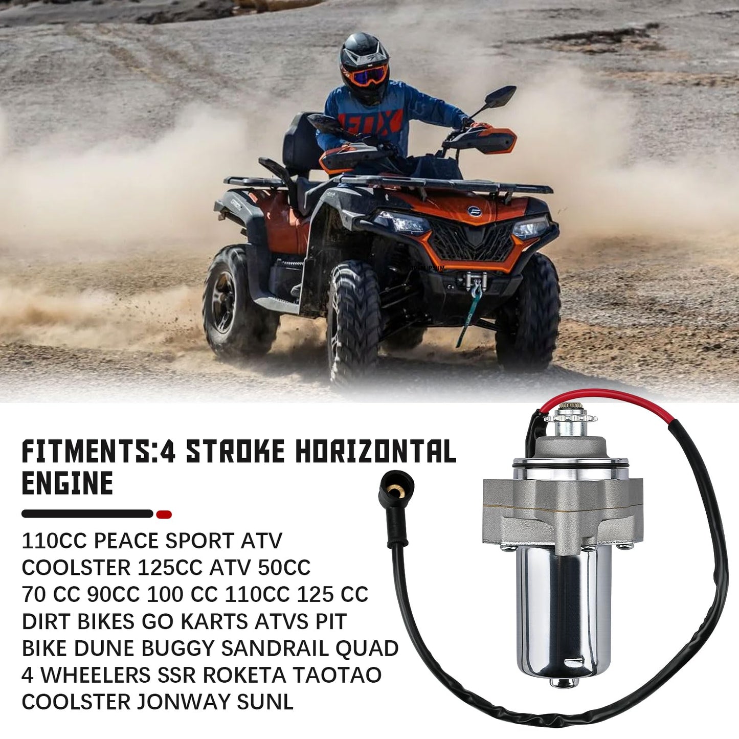SOLLON 3 Bolt Starter Motor with Line for 50cc 70cc 90cc 100cc 110cc 125cc ATVs Dirt Bikes Go Karts Pit Bike Dune Buggy Sandrail Quad 4 Wheelers Compatible with SSR Roketa Taotao Coolster Jonway SunL