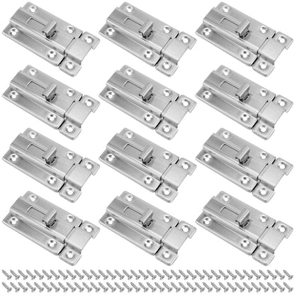 KEILEOHO 12 PCS 3 Inch Stainless Steel Slide Lock, Sliding Lock Barrel Bolt, Bathroom Stall Lock with Screws, Door Bolt Lock Slide for Hotel, Home, Room Doors