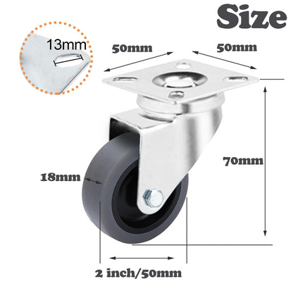 12 Pack 2 Inch Heavy Duty Swivel Caster Wheels, 360 Rotated Plate Wheels, Silent Soft TPR Rolling Castors for Furniture, Utility Carts, Moving Dollies, Shelves, Workshop Equipment