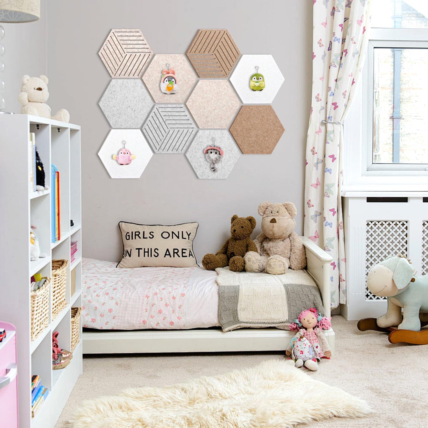 Weldomcor Hexagon Cork Board Tiles 10 Pack Cute Felt Bulletin Boards with 30 Push Pins, 12''x10'' Small Adhesive Pin Display Board Decorative Photo Memo Notes Pinboard for Office Wall Dorm Home Decor