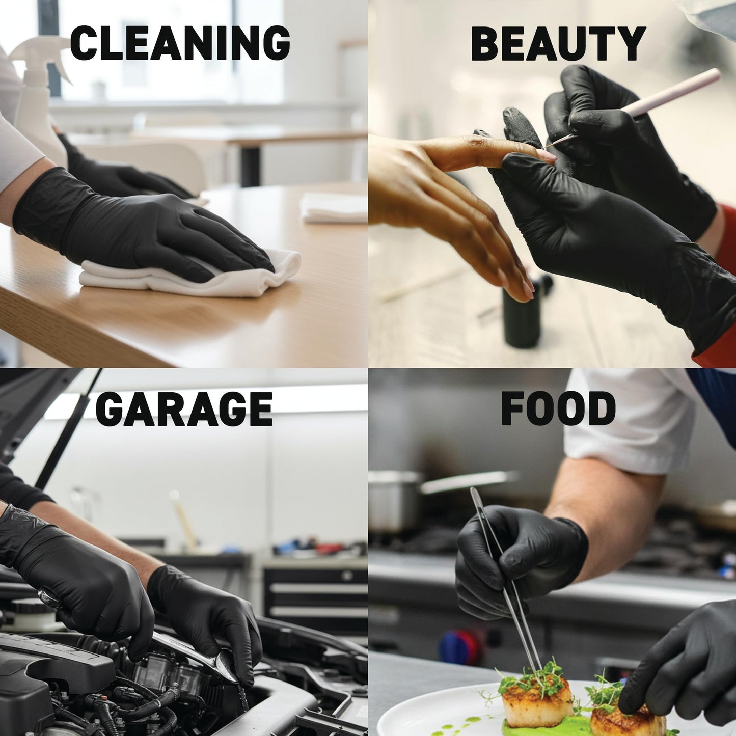 72HRS Black Nitrile Gloves - Disposable Gloves-4 Mil, Gant Noir, Gants Jetables, Black Gloves for Cooking & Cleaning