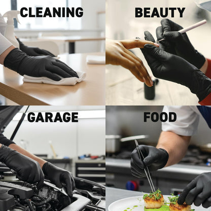 72HRS Black Nitrile Gloves - Disposable Gloves-4 Mil, Gant Noir, Gants Jetables, Black Gloves for Cooking & Cleaning
