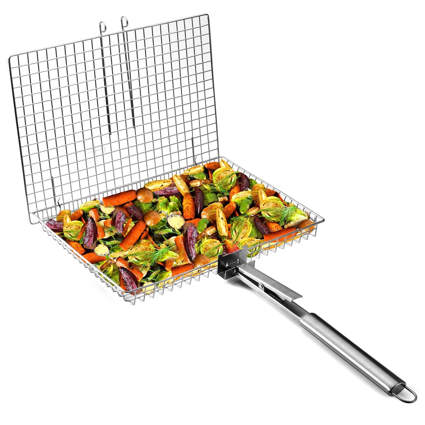 RTT Grill Basket Extra Large, Grill Accessories for Outdoor Grill, Fish & Veggie Grill Basket, Stainless Steel, Rectangular, Silver