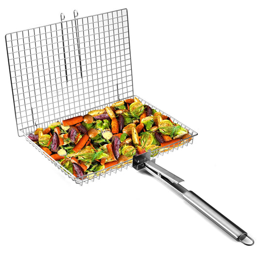 RTT Grill Basket Extra Large, Grill Accessories for Outdoor Grill, Fish & Veggie Grill Basket, Stainless Steel, Rectangular, Silver
