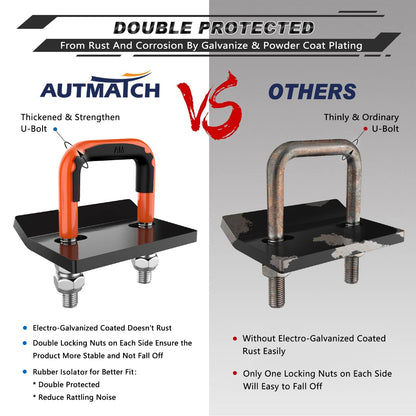 AUTMATCH Hitch Tightener Anti-Rattle Clamp, Heavy Duty Hitch Stabilizer for 1.25 and 2 inch Trailer Hitches, Rubber Isolator and Anti-Rust Double Coating Protective, Orange & Black