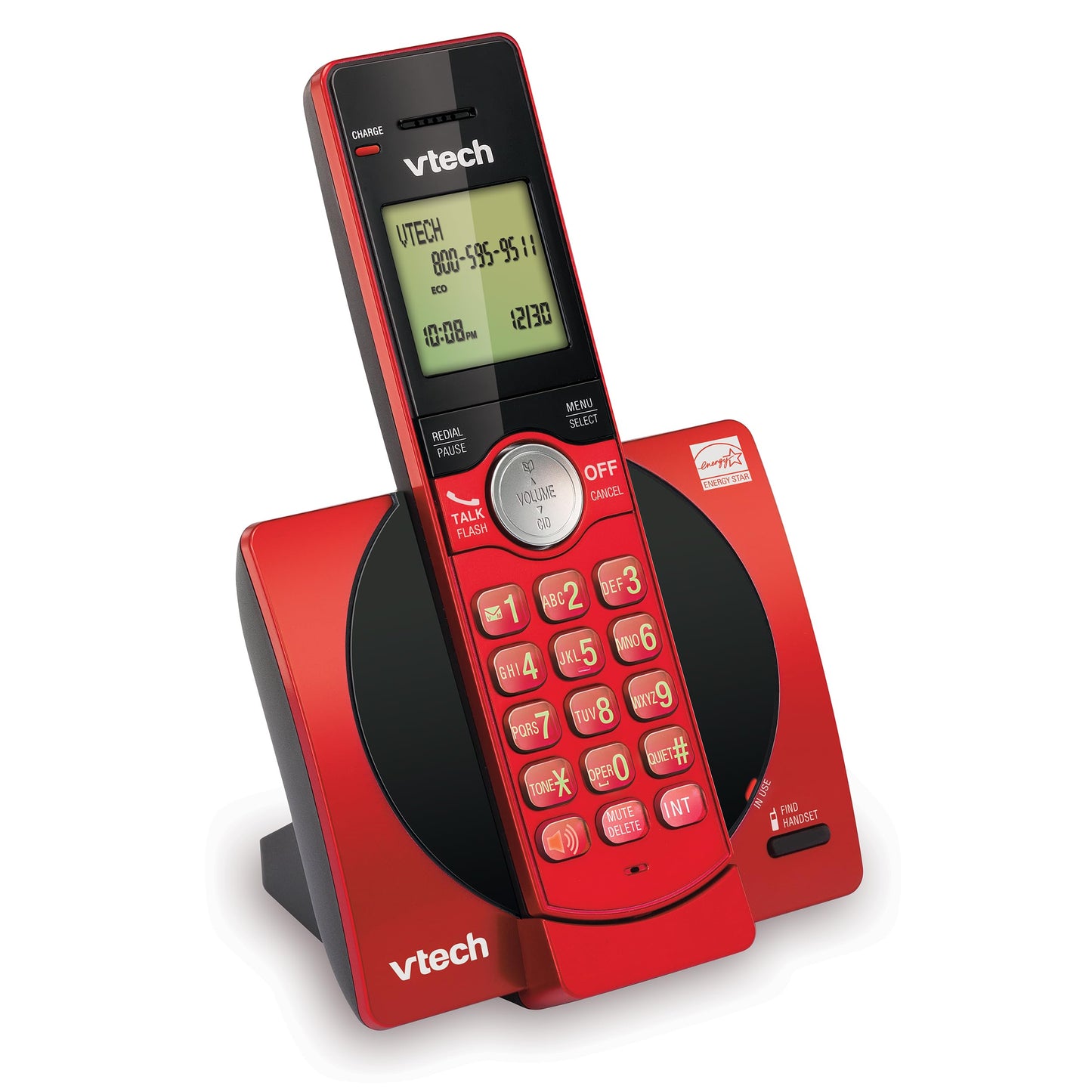 VTech DECT 6.0 Single Handset Cordless Phone with CID, Backlit Keypad and Screen, Full Duplex Handset Speakerphone, and Call Block Red
