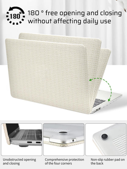 Seorsok Compatible with MacBook Pro 13 inch Case M2 2023,2022,2021-2016 A2338 M1 A2251 A2289 A2159 A1989 A1708 A1706,Elegant Plastic Hard Shell Case with Transparent Keyboard Cover,Beige Woven Fabric