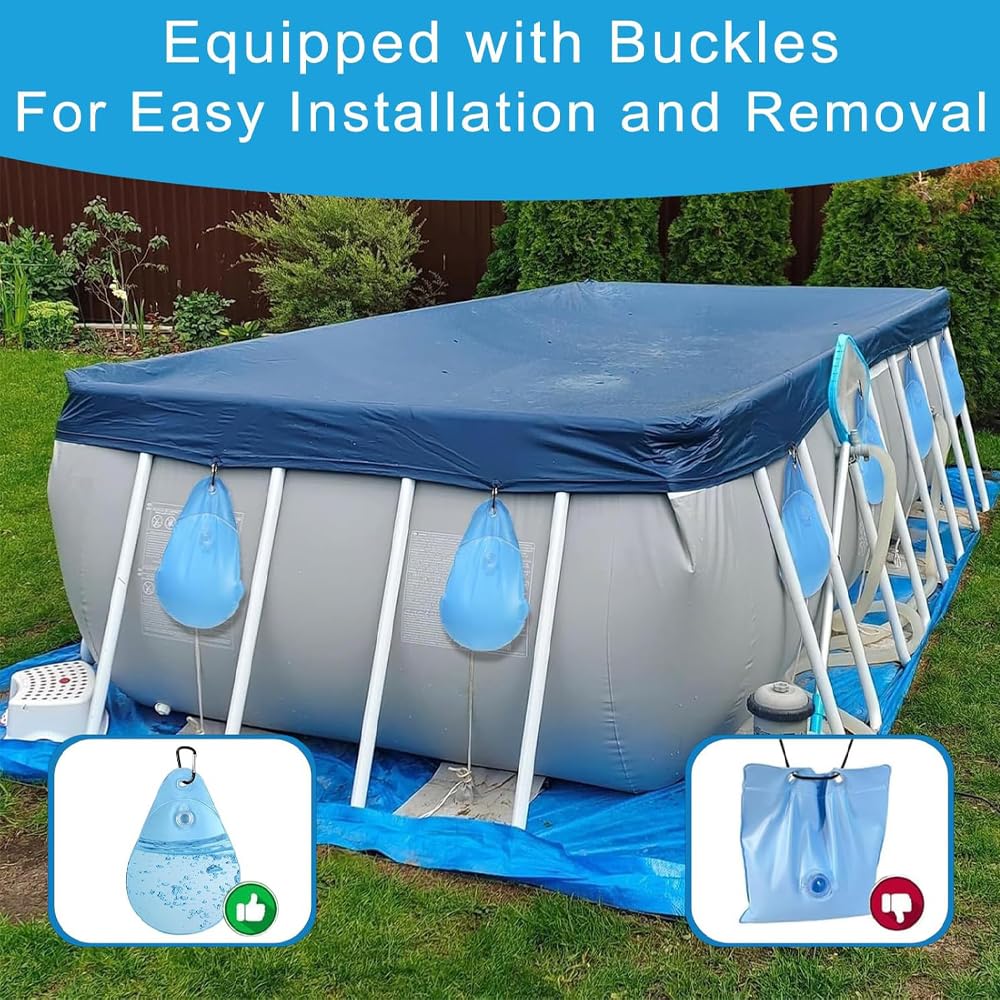 16 Pack Pool Cover Weights with Hooks,Above Ground Pool Cover Weights,Thick PVC Pool Leakproof Water Bags,Pool Cover Hanging Bag,Antifreezing Winter Pool Cover Weights