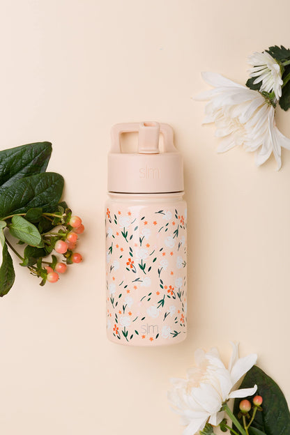 Simple Modern Kids Water Bottle with Straw | Insulated Stainless Steel Reusable Tumbler for Toddlers, Girls, Boys | Summit Collection | 14oz | Chloe Floral