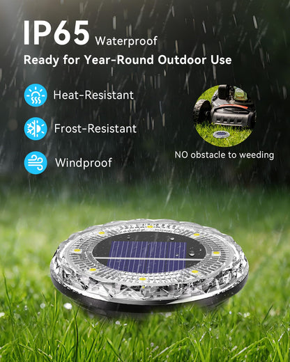 Solar Ground Lights Outdoor，12 Pack 8 LED Solar Pathway Lights Up to 8–10H IP65 Waterproof Landscape Lighting for Lawn Yard Deck Patio Walkway (Warm White)