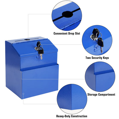 Suggestion Box with Slot and Lock & 50 Suggestion Sheets Wall Mounted Donation Box with Lock Steel Blue