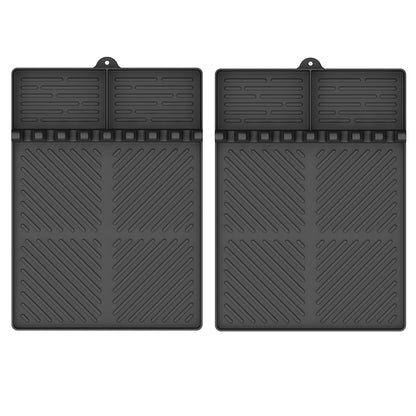 Silicone Griddle Tools Mat for Blackstone, Griddle Accessories Side Shelf Mat Grill Pad for Outdoor Grill Kitchen Counter Spatula Silicone Mat with Drip Pad Counter (Black (2Packs))